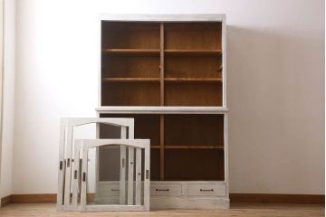 アンティーク家具　キャビネット　アンティーク　大きなペイント重ね収納棚(食器棚)