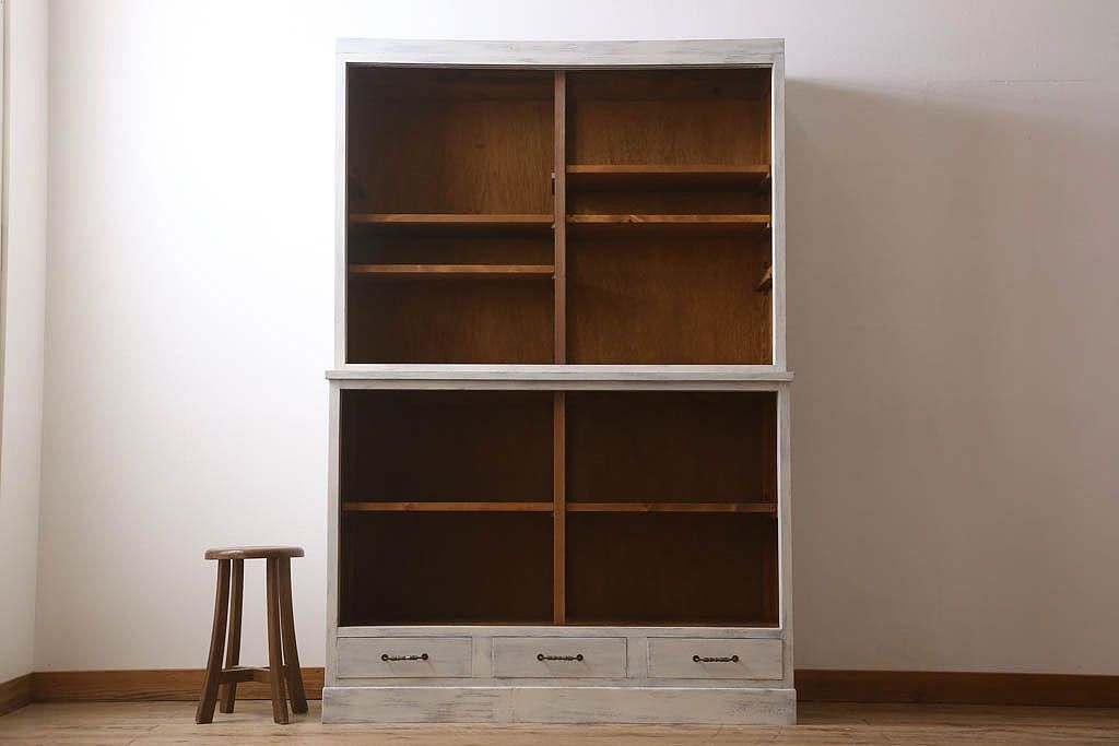 アンティーク家具　キャビネット　アンティーク　大きなペイント重ね収納棚(食器棚)