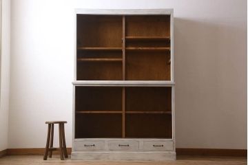 アンティーク家具　キャビネット　アンティーク　大きなペイント重ね収納棚(食器棚)