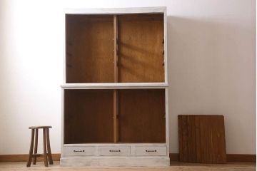 アンティーク家具　キャビネット　アンティーク　大きなペイント重ね収納棚(食器棚)