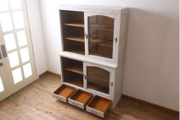 アンティーク家具　キャビネット　アンティーク　大きなペイント重ね収納棚(食器棚)