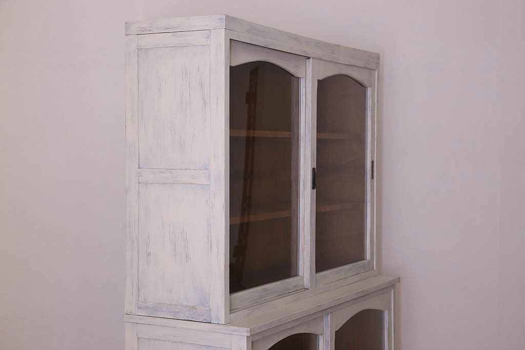 アンティーク家具　キャビネット　アンティーク　大きなペイント重ね収納棚(食器棚)