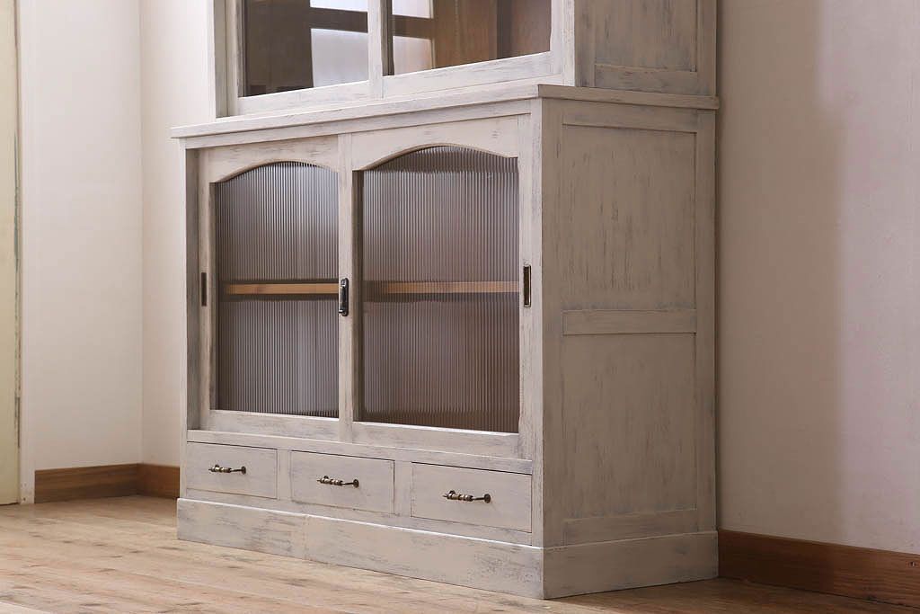 アンティーク家具　キャビネット　アンティーク　大きなペイント重ね収納棚(食器棚)