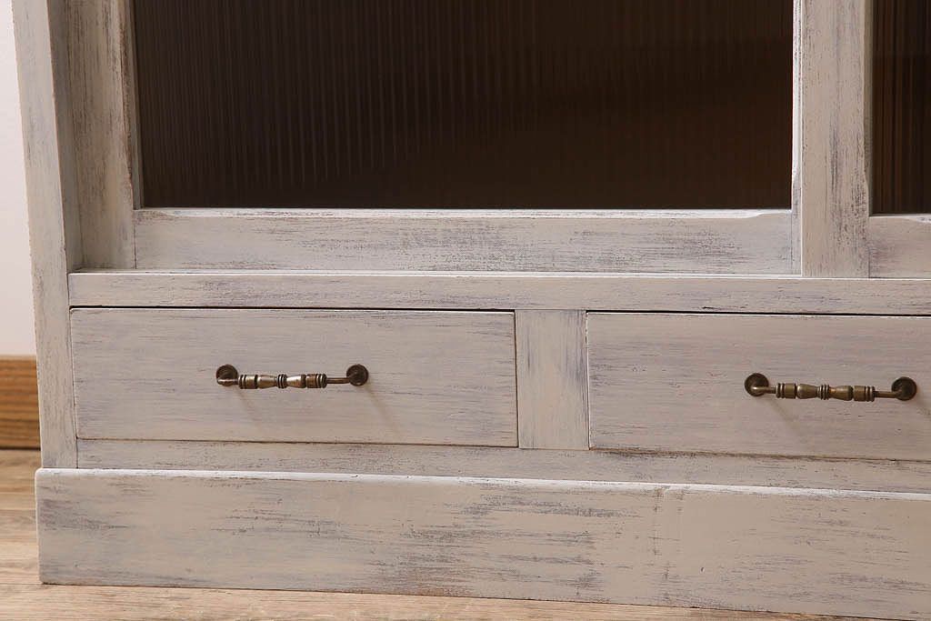 アンティーク家具　キャビネット　アンティーク　大きなペイント重ね収納棚(食器棚)