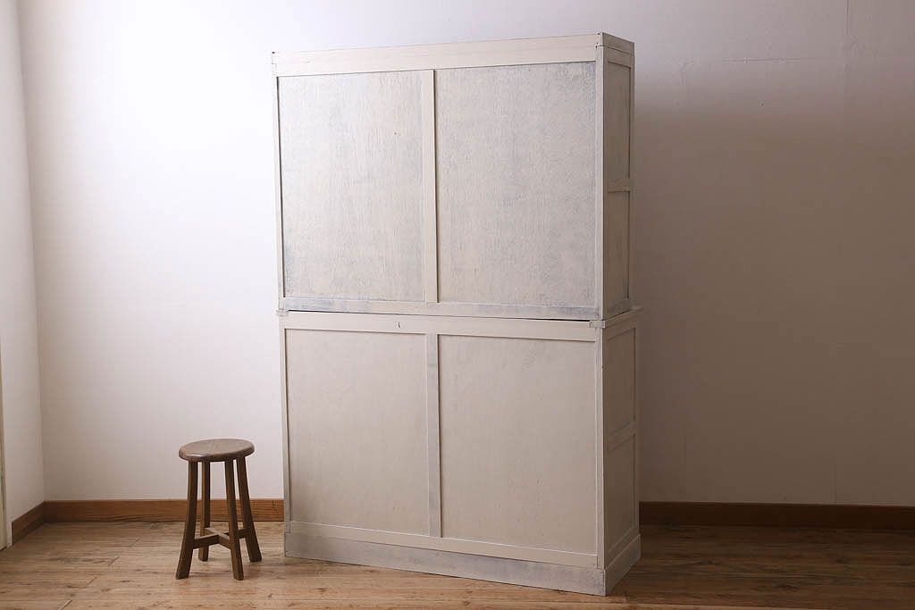 アンティーク家具　キャビネット　アンティーク　大きなペイント重ね収納棚(食器棚)