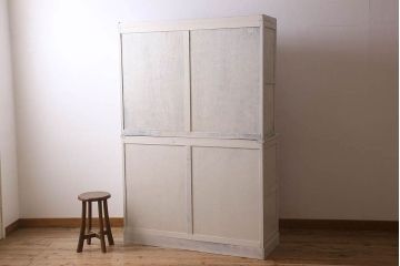 アンティーク家具　キャビネット　アンティーク　大きなペイント重ね収納棚(食器棚)