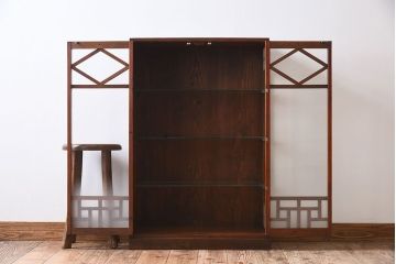 アンティーク家具　大正昭和期　ガラス棚板のアンティーク収納棚