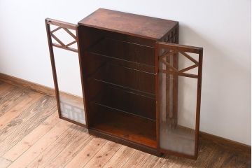 アンティーク家具　大正昭和期　ガラス棚板のアンティーク収納棚