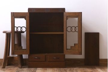 レトロ家具　昭和レトロ　古い木製のアンティーク本箱(ブックケース)(2)