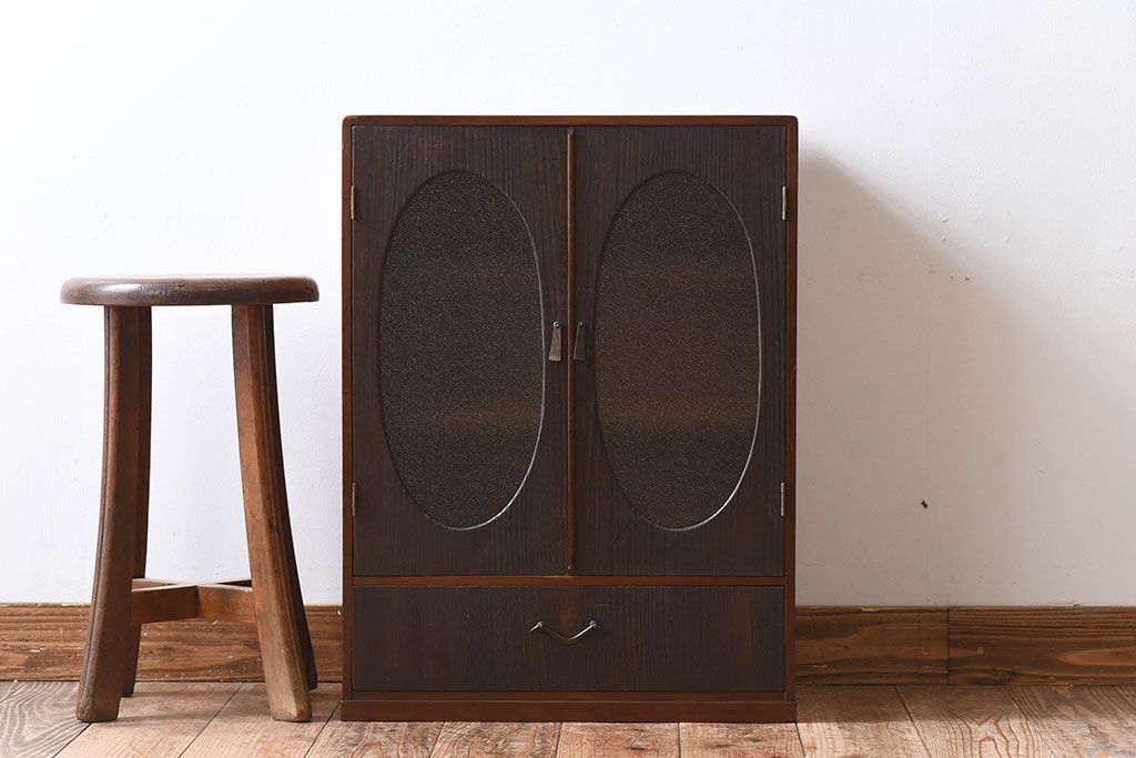 レトロ家具　昭和レトロ　上品で小ぶりな丸窓本箱(ブックケース)