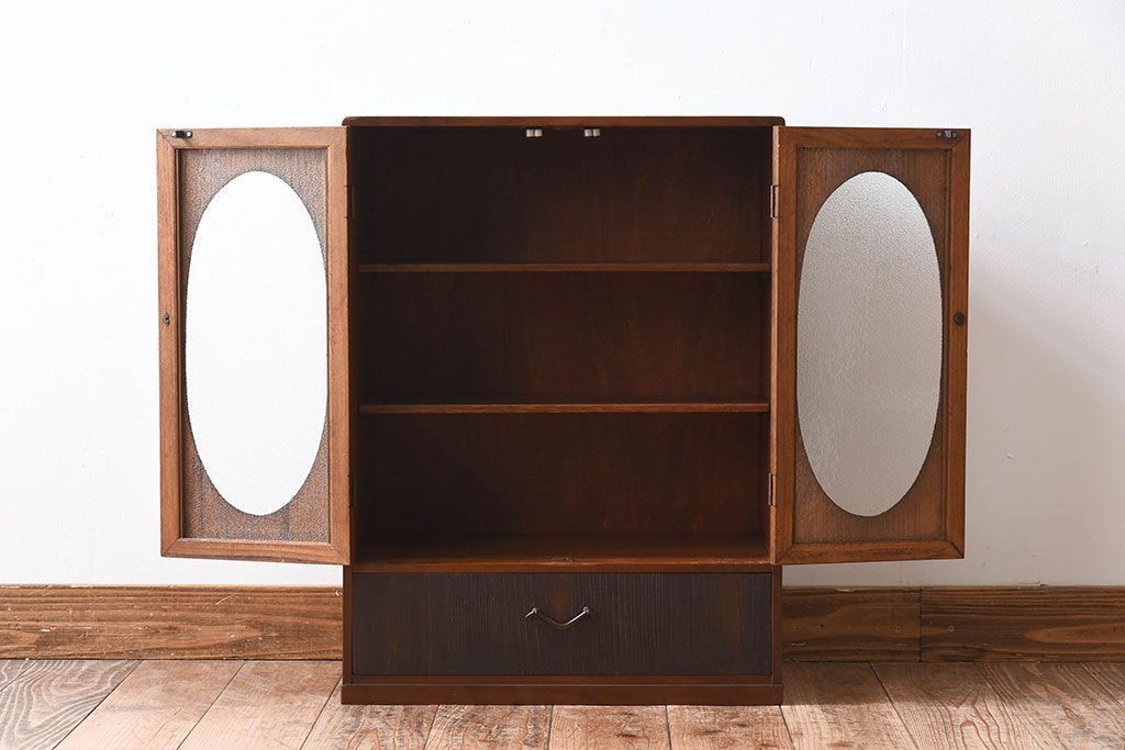 レトロ家具　昭和レトロ　上品で小ぶりな丸窓本箱(ブックケース)