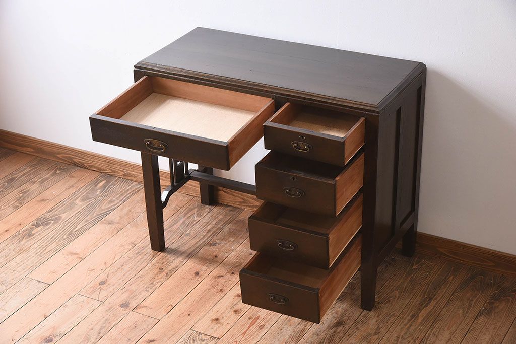 アンティーク家具　透かし彫り　大正ロマン　和製アンティークの薄型片袖机