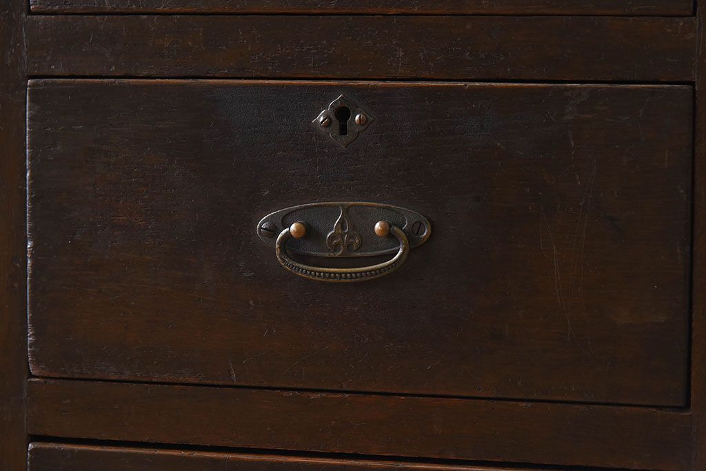 アンティーク家具　透かし彫り　大正ロマン　和製アンティークの薄型片袖机