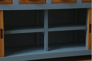 ペイント家具　チェッカーガラス引き戸のサイドボード(カウンター)