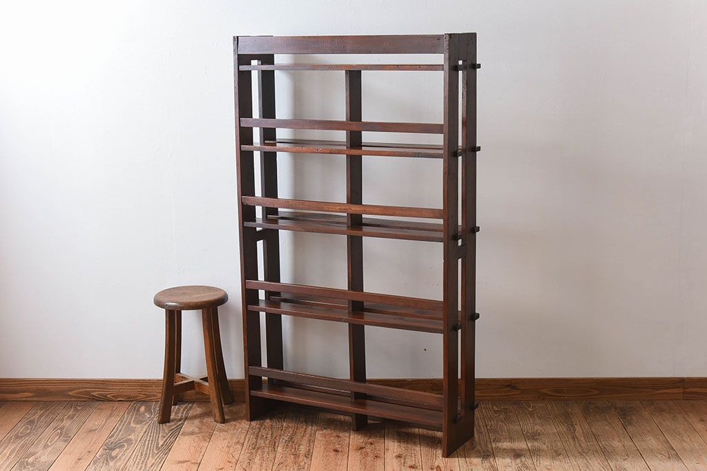 アンティーク家具　古い木製　和製アンティーク　変わり型の本棚