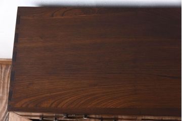 アンティーク家具　高級品　玉杢　三方欅材　かくし付き!重ね帳場箪笥