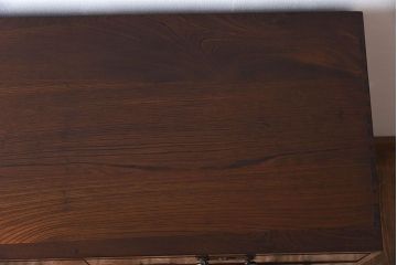 アンティーク家具　高級品　玉杢　三方欅材　かくし付き!重ね帳場箪笥