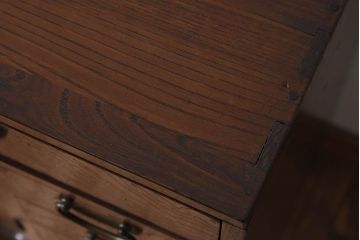 アンティーク家具　高級品　玉杢　三方欅材　かくし付き!重ね帳場箪笥