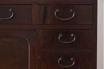 アンティーク家具　高級品　玉杢　三方欅材　かくし付き!重ね帳場箪笥