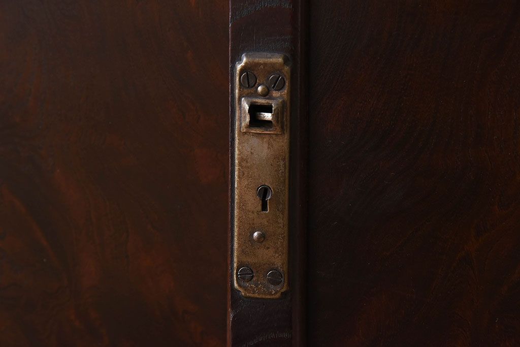 アンティーク家具　高級品　玉杢　三方欅材　かくし付き!重ね帳場箪笥