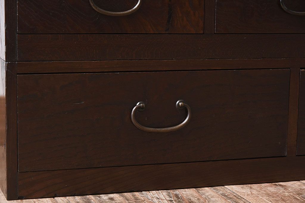 アンティーク家具　高級品　玉杢　三方欅材　かくし付き!重ね帳場箪笥