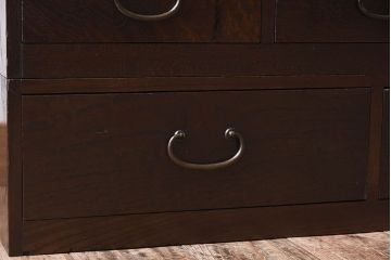 アンティーク家具　高級品　玉杢　三方欅材　かくし付き!重ね帳場箪笥