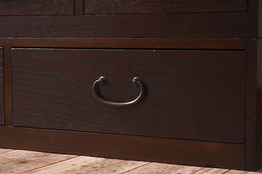 アンティーク家具　高級品　玉杢　三方欅材　かくし付き!重ね帳場箪笥