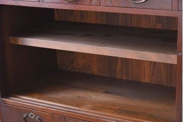 アンティーク家具　高級品　玉杢　三方欅材　かくし付き!重ね帳場箪笥