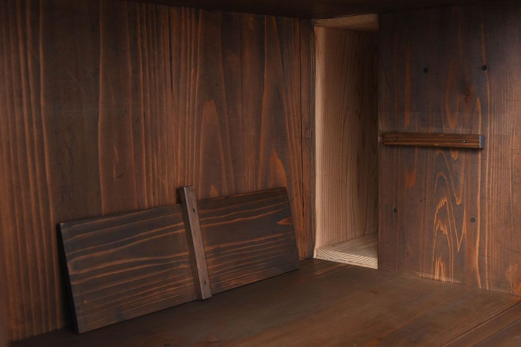 アンティーク家具　高級品　玉杢　三方欅材　かくし付き!重ね帳場箪笥