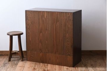 アンティーク家具　高級品　玉杢　三方欅材　かくし付き!重ね帳場箪笥