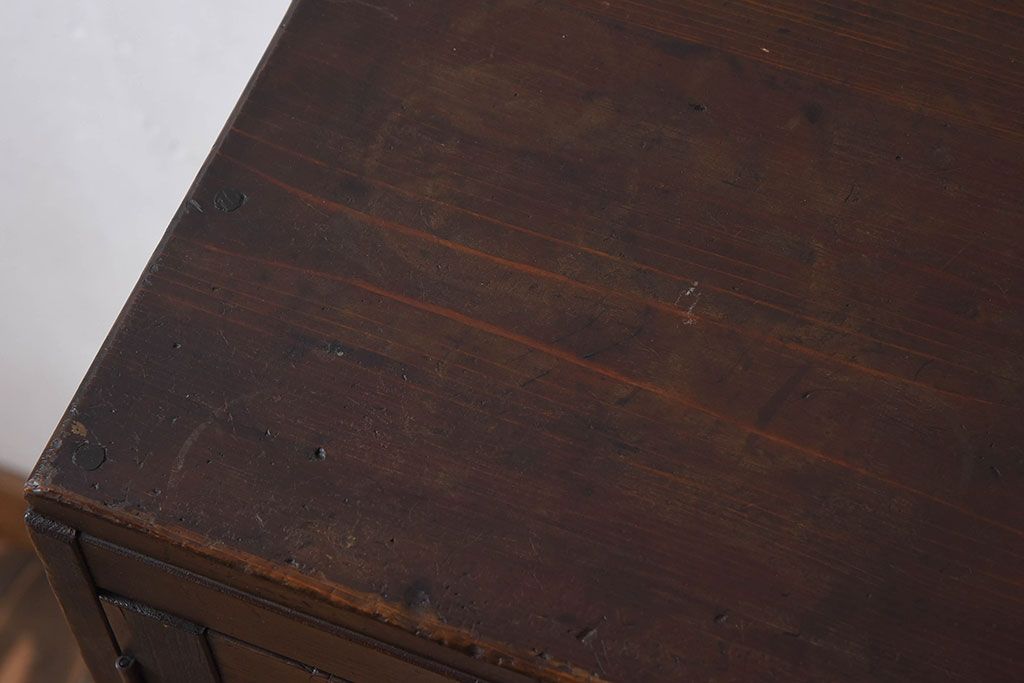 アンティーク家具　古い檜材　モールガラス扉　アンティーク本箱(ブックケース)