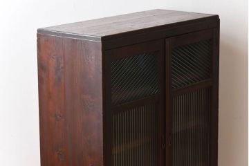 アンティーク家具　古い檜材　モールガラス扉　アンティーク本箱(ブックケース)