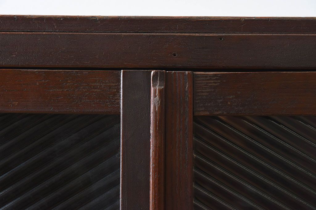 アンティーク家具　古い檜材　モールガラス扉　アンティーク本箱(ブックケース)