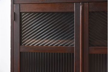 アンティーク家具　古い檜材　モールガラス扉　アンティーク本箱(ブックケース)