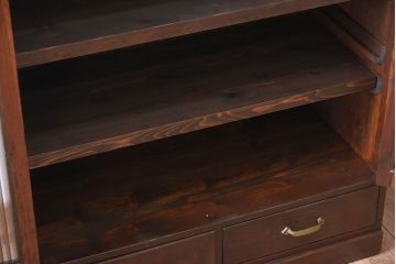 アンティーク家具　古い檜材　モールガラス扉　アンティーク本箱(ブックケース)