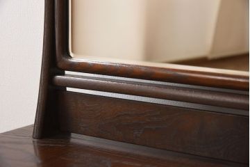 アンティーク家具　高級品　大正昭和期　総桑材　指物　こぎん刺し鏡カバー付き　アンティークの小ぶりな鏡台