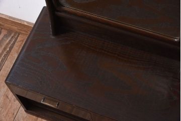 アンティーク家具　高級品　大正昭和期　総桑材　指物　こぎん刺し鏡カバー付き　アンティークの小ぶりな鏡台