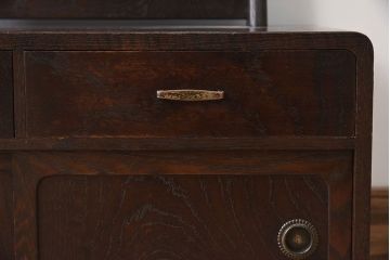アンティーク家具　高級品　大正昭和期　総桑材　指物　こぎん刺し鏡カバー付き　アンティークの小ぶりな鏡台