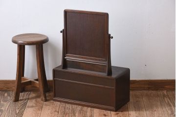 アンティーク家具　高級品　大正昭和期　総桑材　指物　こぎん刺し鏡カバー付き　アンティークの小ぶりな鏡台
