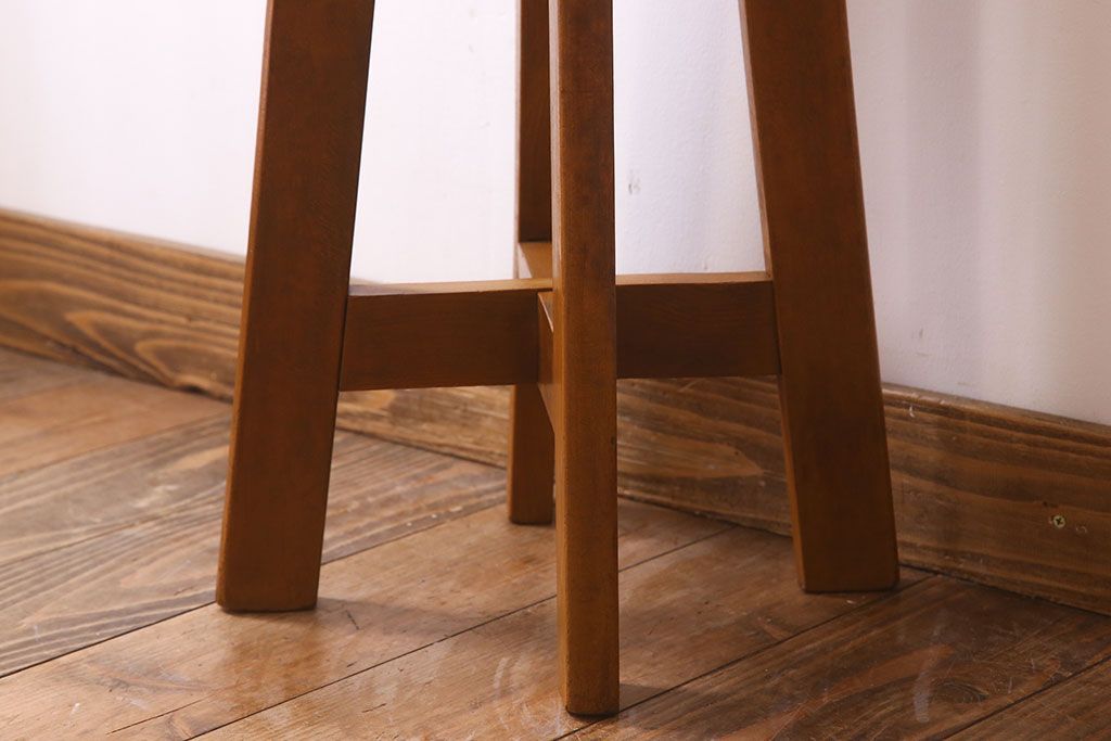 アンティーク家具　古いブナ材製のクッション座面丸スツール(椅子、チェア)(3)