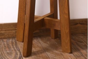 アンティーク家具　古いブナ材製のクッション座面丸スツール(椅子、チェア)(3)