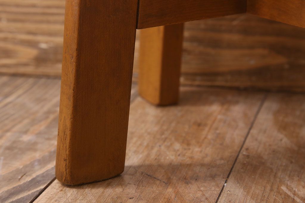 アンティーク家具　古いブナ材製のクッション座面丸スツール(椅子、チェア)(3)