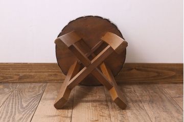 アンティーク家具　古いブナ材製のクッション座面丸スツール(椅子、チェア)(3)