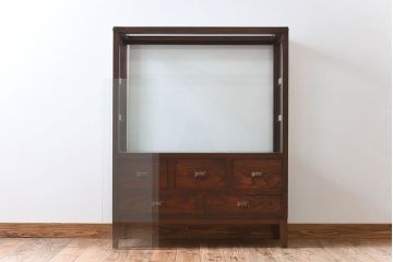 アンティーク家具　脚付き!小ぶりな木製アンティークガラスケース(ショーケース)(2)