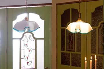 イギリスアンティーク 上品なフリルシェードのペンダントライト(天井照明)(2)