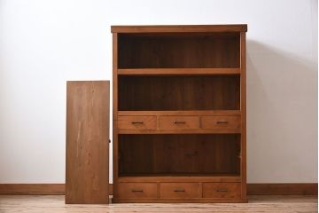 アンティーク家具　三尺　ダイヤガラス引き戸!前檜材製　古い木のアンティーク収納棚(水屋箪笥)