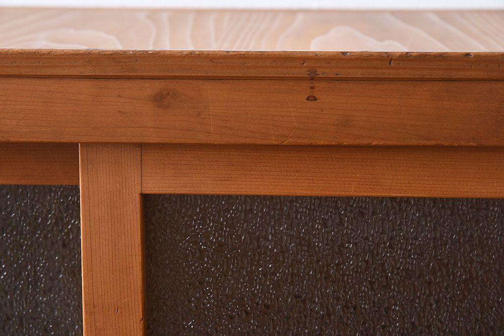 アンティーク家具　三尺　ダイヤガラス引き戸!前檜材製　古い木のアンティーク収納棚(水屋箪笥)