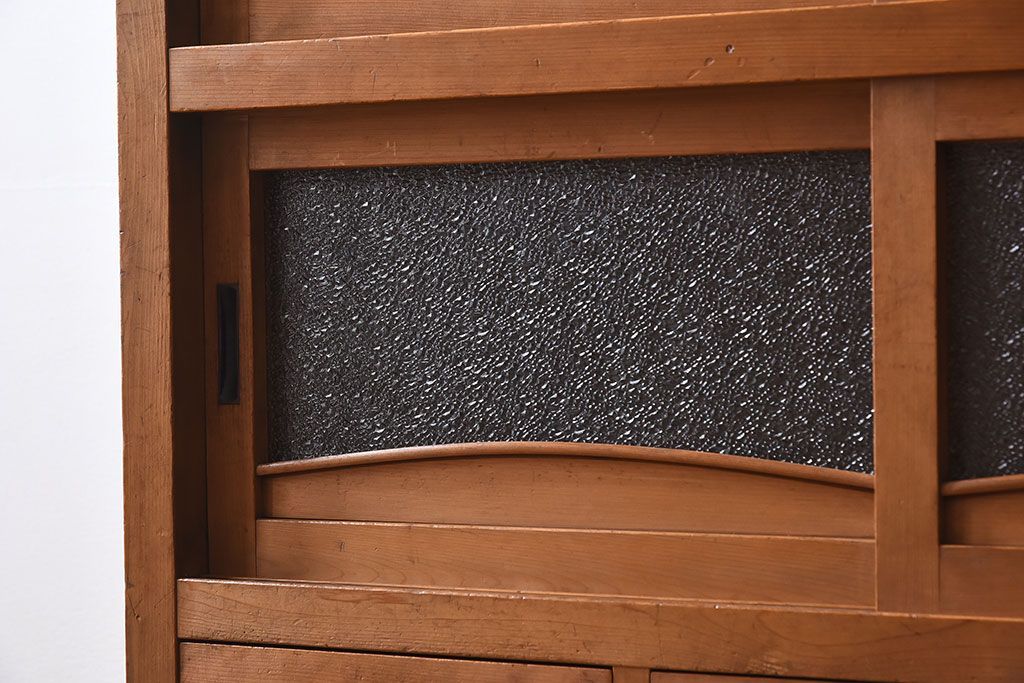 アンティーク家具　三尺　ダイヤガラス引き戸!前檜材製　古い木のアンティーク収納棚(水屋箪笥)