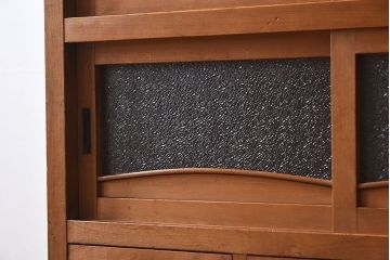 アンティーク家具　三尺　ダイヤガラス引き戸!前檜材製　古い木のアンティーク収納棚(水屋箪笥)