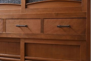 アンティーク家具　三尺　ダイヤガラス引き戸!前檜材製　古い木のアンティーク収納棚(水屋箪笥)